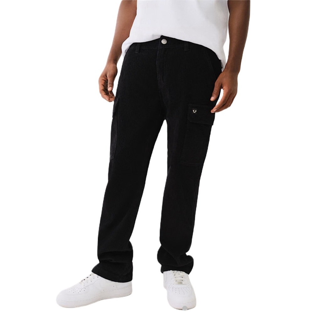 TRUE RELIGION VINTAGE CORDUROY CARGO PANT - JET BLACK / WAIST: 29